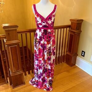 NWT Floral Beach Tropical Vacation Maxi Stretch Dress Sz L
